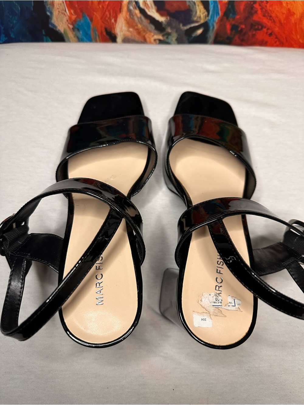 #26 Marc Fisher Black Patent Crossover Strap Sandals
